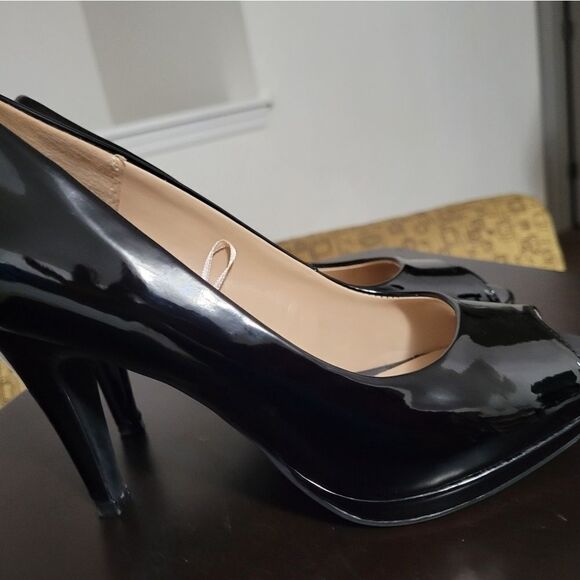 BLACK GLOSSY ANDREW GELLER TAYA OPEN TOE HIGH HEEL WOMEN"S SHOE - Picture 8 of 16